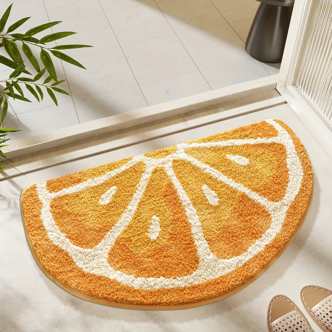 Halbrunde Badematte in Form einer Obstscheibe wie Kiwi oder Wassermelone für Bad, Schlafzimmer und Eingang – 45 × 80 cm, weich, saugfähig, 4 Motive