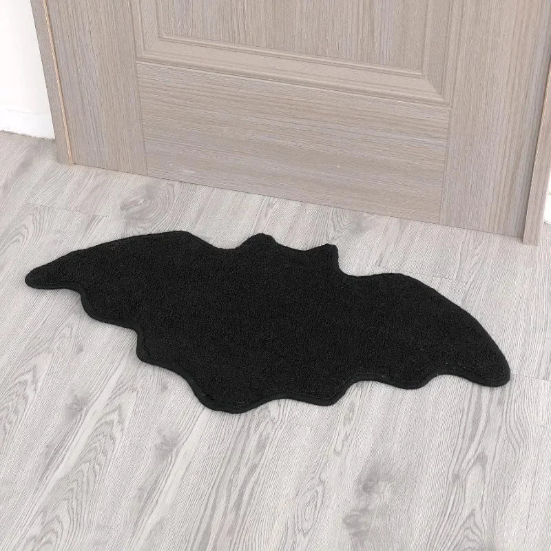 Halloween-Teppich mit Fledermaus- oder Spinnennetz-Motiv für Bad und Wohnzimmer – 40 × 60 oder 50 × 80 cm, Wildlederoptik, rutschfest, Schwarz