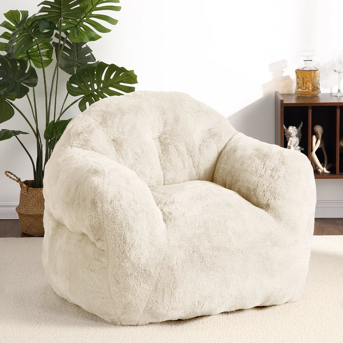 Übergroßer Sitzsack-Sessel mit Rückenlehne und Armlehnen für Wohnzimmer und Schlafzimmer – 129,5 × 104 × 83,8 cm, Schaumstofffüllung, Plüsch, Beige