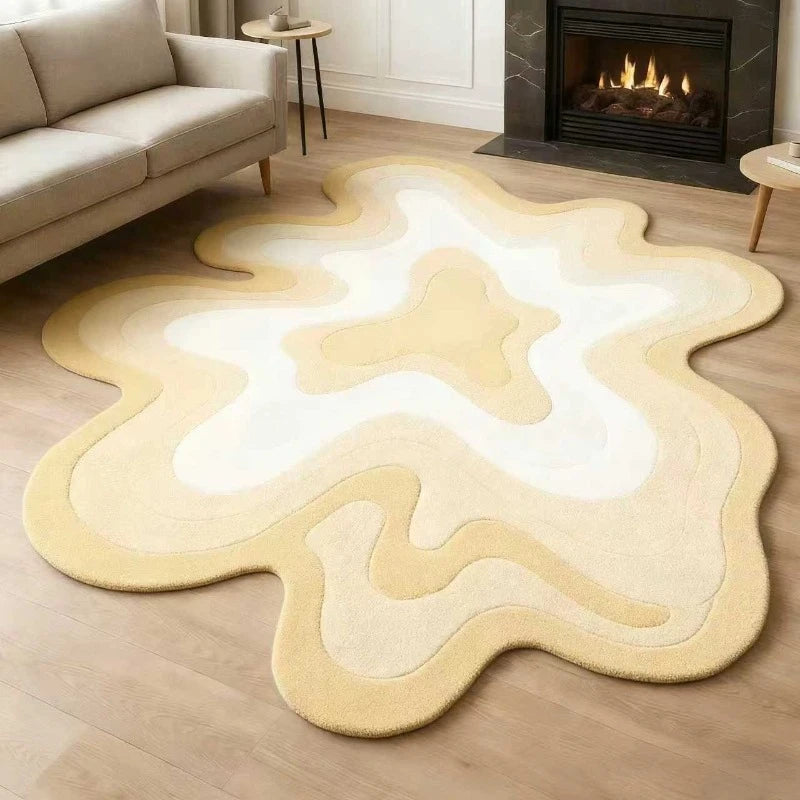 Bunter Teppich in Dopamin-Farben mit abstraktem Wellenmotiv für Schlafzimmer und Wohnzimmer – 80 × 80 bis 300 × 300 cm, unregelmäßige Form, 11 Motive