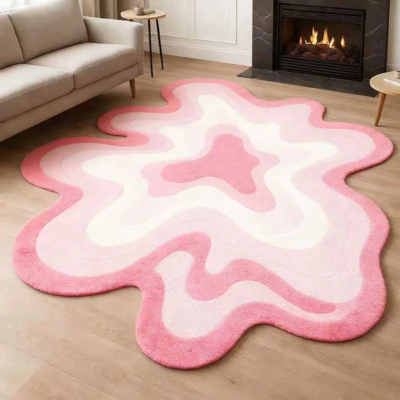 Bunter Teppich in Dopamin-Farben mit abstraktem Wellenmotiv für Schlafzimmer und Wohnzimmer – 80 × 80 bis 300 × 300 cm, unregelmäßige Form, 11 Motive