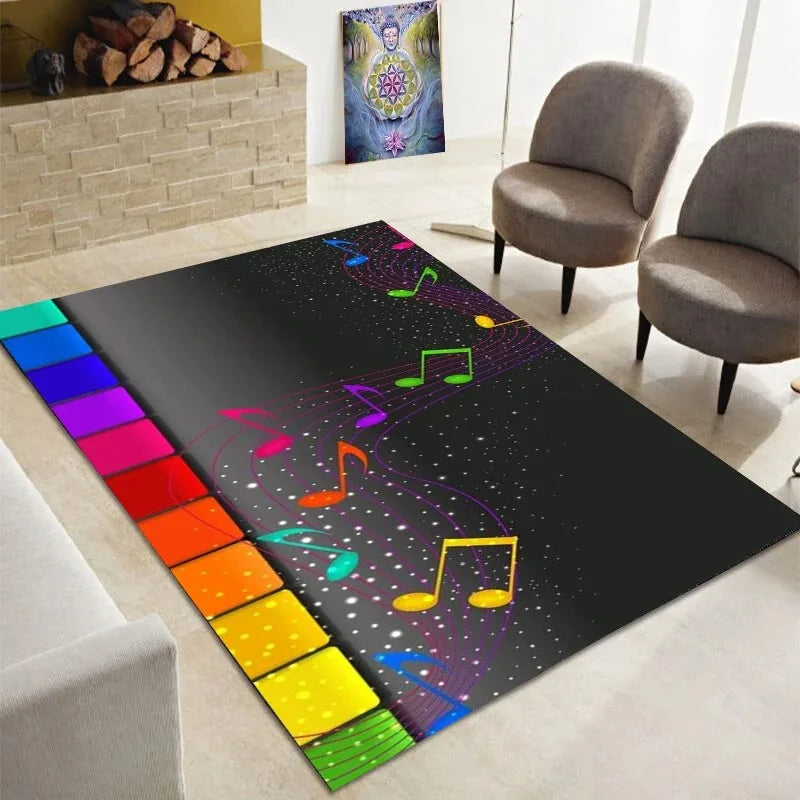Teppich mit Musik-Motiv aus Klavier und Noten für Wohnzimmer, Schlafzimmer und Flur – 40 × 60 bis 120 × 160 cm, rechteckig, rutschfest, 21 Motive