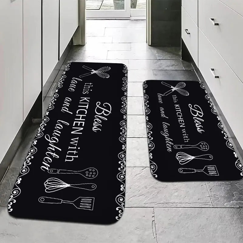 Saugfähige Schwamm-Bodenmatte mit Druckmotiv für Küche und Badezimmer – 40 × 60 bis 40 × 120 cm, auch im Set, maschinenwaschbar, 4 Motive