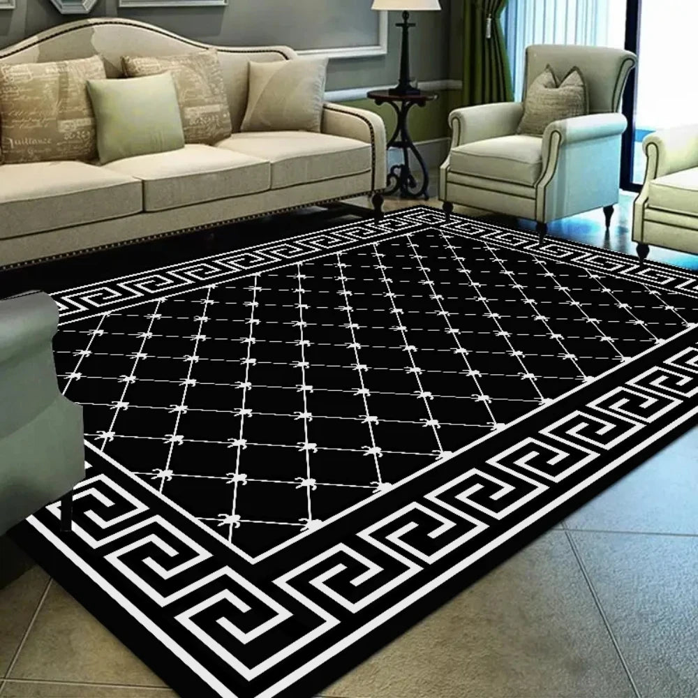 Teppich mit Mäander-Bordüre oder Vintage-Blumenmuster für Wohnzimmer, Schlafzimmer und Büro – 40 × 60 bis 120 × 160 cm, Flanell, rutschfest, 6 Motive