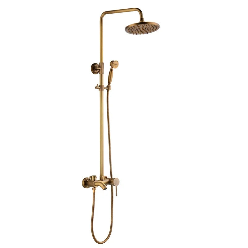 Duschset aus Messing im Vintage-Stil zur Wandmontage im Badezimmer – 3 Funktionen, Regendusche, Handbrause, Abwärtsbrause, höhenverstellbar