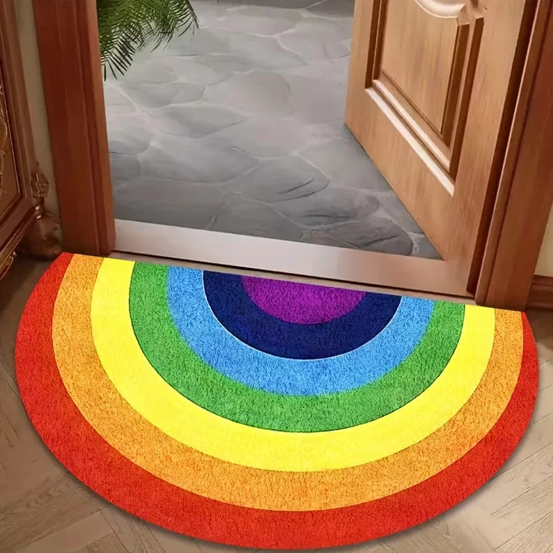 Halbrunde Fußmatte aus Filz für Haustür, Eingang und Schlafzimmer – 40 × 60 bis 60 × 90 cm, rutschfest, bedruckt, innen und außen, 4 Motive