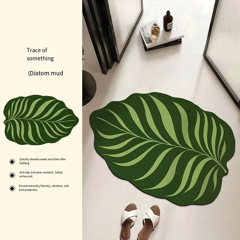 Saugfähige Badematte in grüner Blattform für das Badezimmer – 40 × 60 oder 50 × 80 cm, schnell trocknend, schmutzabweisend, rutschfest, 10 Motive