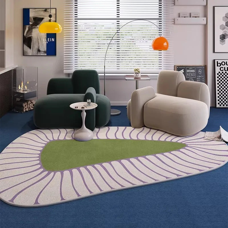Kurzflor-Teppich in unregelmäßiger Form mit blau-cremefarbenem Muster für Wohnzimmer und Schlafzimmer – 50 × 80 bis 300 × 400 cm, fleckabweisend