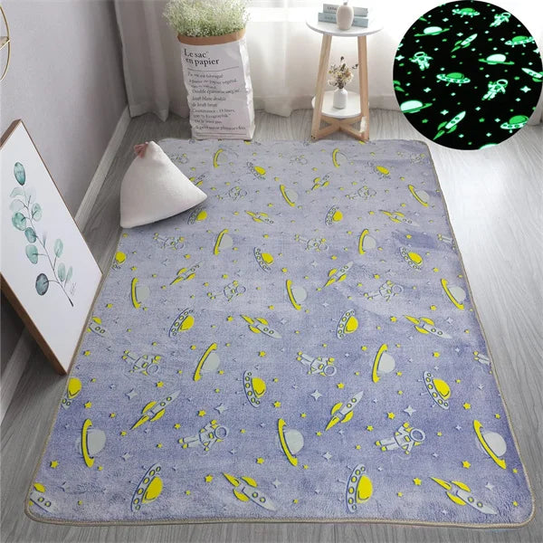 Im Dunkeln leuchtender Teppich mit 3D-Motiven für Kinderzimmer und Schlafzimmer – 40 × 60 bis 160 × 200 cm, Kurzflor, rutschfest, 12 Motive