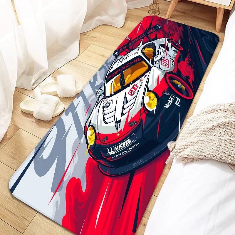 Teppich mit Rennsport-Motiv für Schlafzimmer, Flur und Eingang – 40 × 60 bis 80 × 180 cm, Flanell, weich, rutschfest, geräuschdämpfend, 16 Motive