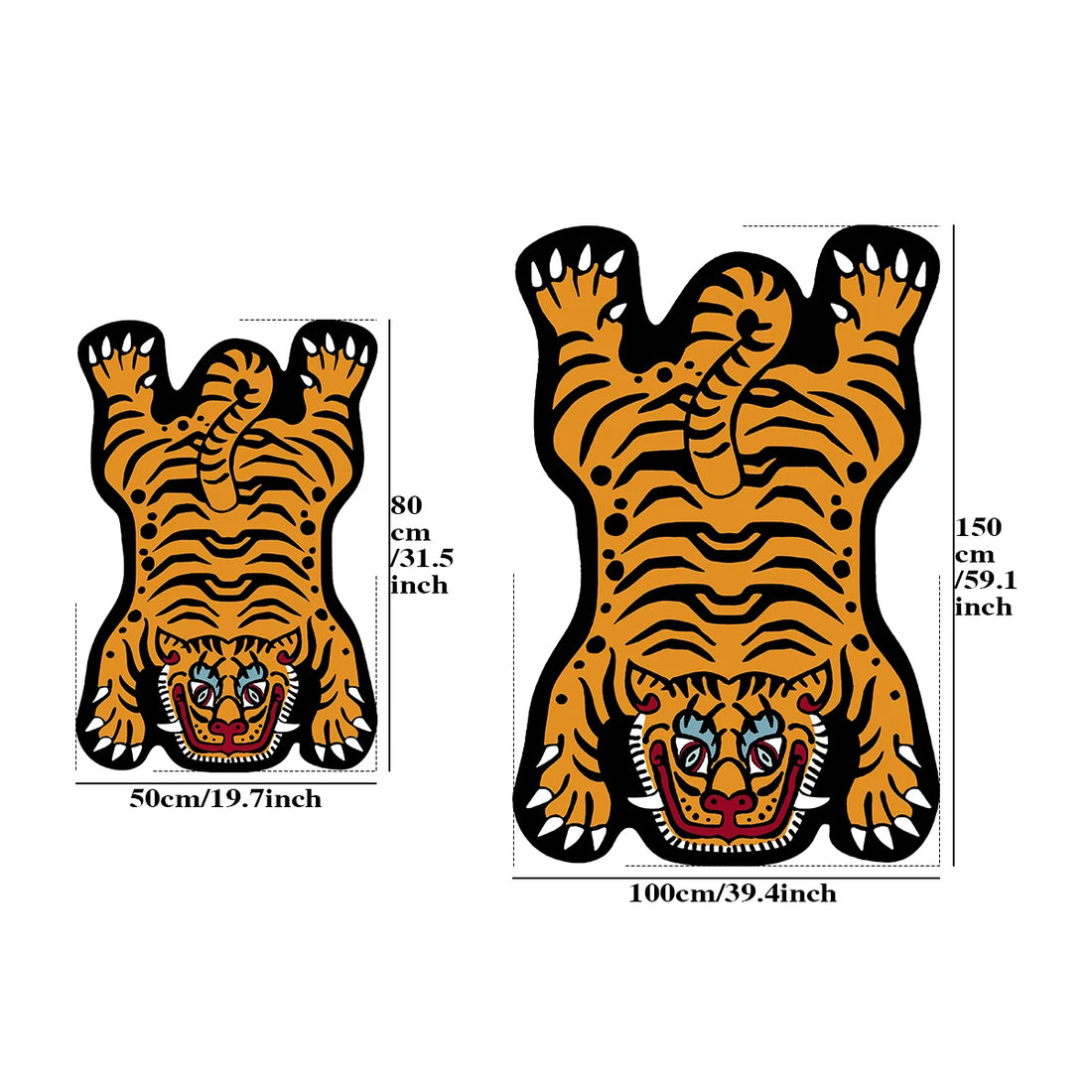 Teppich in Tigerform mit Cartoon-Motiv für Wohnzimmer, Kinderzimmer und Nachttisch – 50 × 80 bis 100 × 150 cm, Flanell, rutschfest, 5 Motive