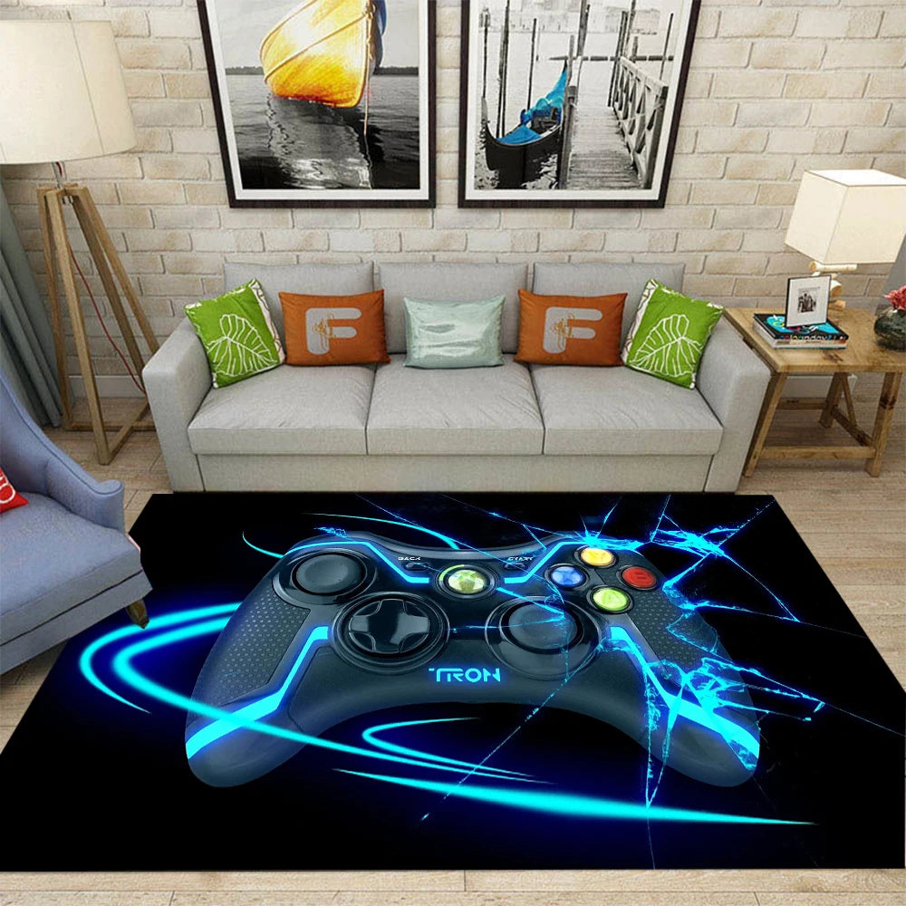 Gaming-Teppich mit Controller-Motiv fürs Jungenzimmer, Gaming-Zimmer und Schlafzimmer – 40 × 60 bis 120 × 160 cm, Flanell, rutschfest, 6 Motive