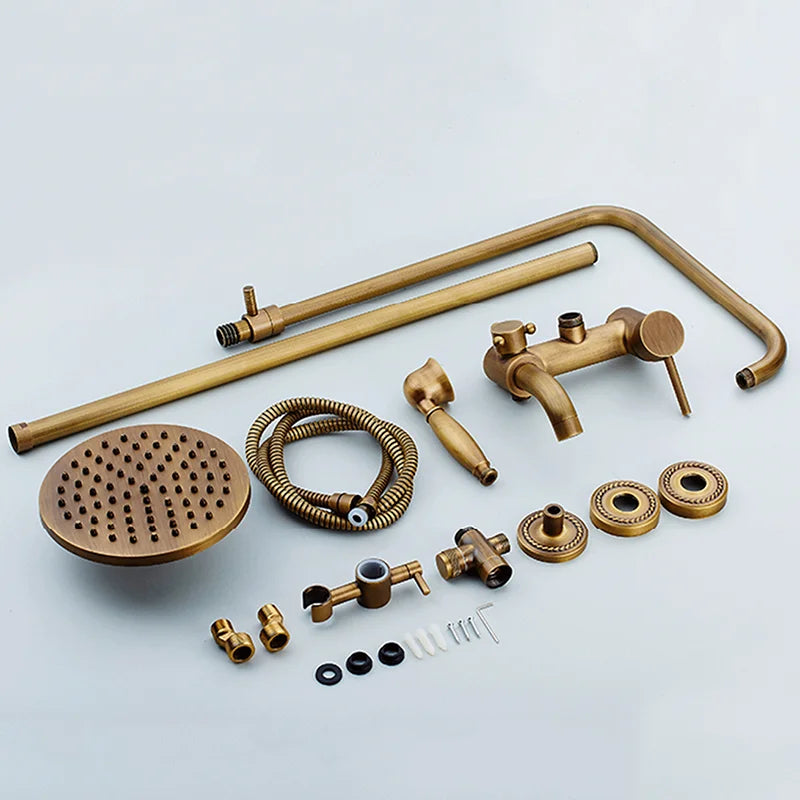 Duschset aus Messing im Vintage-Stil zur Wandmontage im Badezimmer – 3 Funktionen, Regendusche, Handbrause, Abwärtsbrause, höhenverstellbar