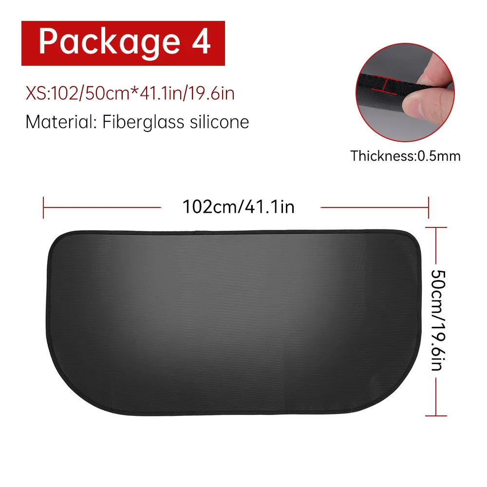Feuerfeste Kaminmatte aus Glasfaser als Bodenschutz vor Kamin und Holzofen – 102 × 50 oder 122 × 76 cm, halbrund, 0,5 mm dünn, Silikon-Rückseite