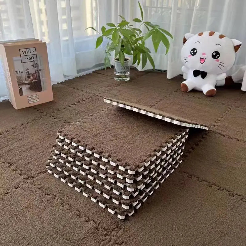 Plüsch-Puzzlematten im 10er-Set mit EVA-Schaum für Schlafzimmer und Fensterplatz – je 30 × 30 × 1 cm, ineinandergreifend, zuschneidbar, 11 Farben