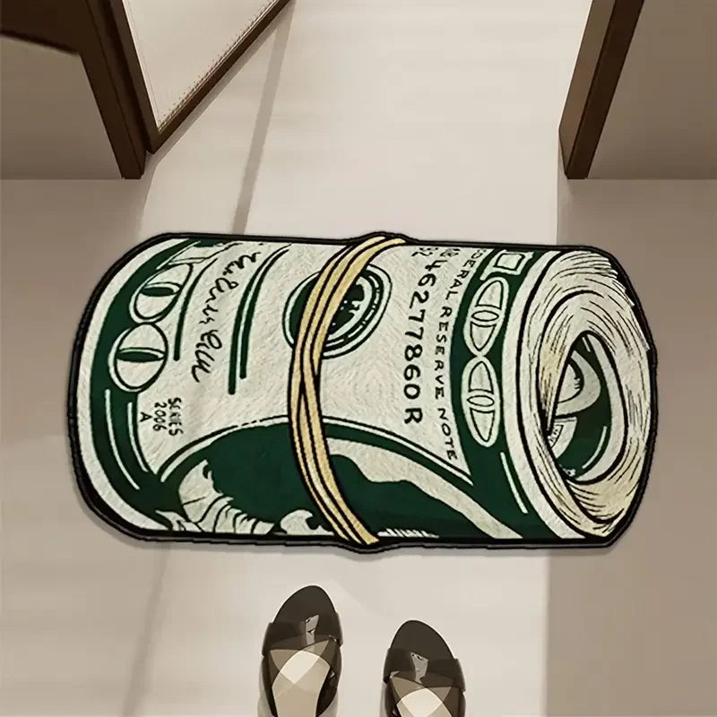 Teppich mit Dollarschein-Motiv als Bettvorleger und Fußmatte für Schlafzimmer und Bad – 40 × 60 bis 60 × 90 cm, Kaschmir-Imitat, rutschfest