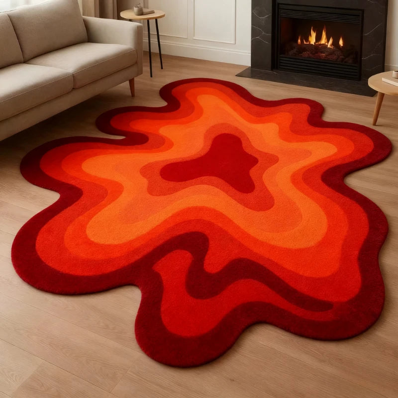 Bunter Teppich in Dopamin-Farben mit abstraktem Wellenmotiv für Schlafzimmer und Wohnzimmer – 80 × 80 bis 300 × 300 cm, unregelmäßige Form, 11 Motive