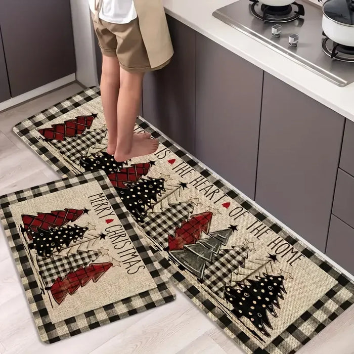 Fußmatte mit Weihnachtsbaum-Motiv aus Flanell für Eingang, Küche und Bad – 40 × 60 bis 80 × 120 cm, rutschfest, saugfähig, auch als 2er-Set