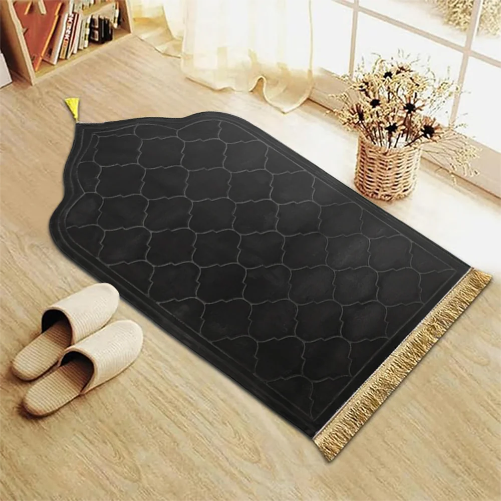 Dicker Gebetsteppich aus weichem Flanell mit Quasten im türkischen Stil für das Gebet – 66 × 116 cm, rutschfest, PVC-Rücken, 5 Farben