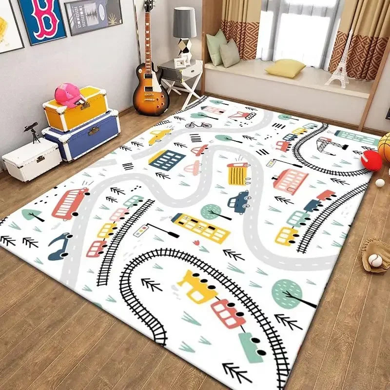 Kinderteppich mit Stadtplan und Straßen als Autospielmatte für Kinderzimmer und Spielzimmer – 80 × 120 bis 160 × 230 cm, rutschfest, 7 Motive