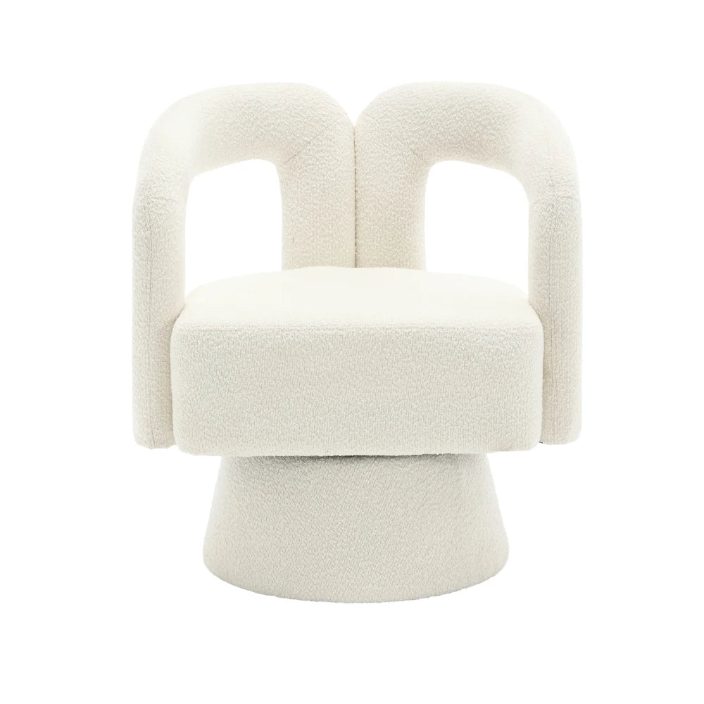 Drehbarer Bouclé-Sessel mit runder Form und breiten Armlehnen für Wohnzimmer und Schlafzimmer – 360° drehbar, 67 × 55 × 74 cm, 4 Farben