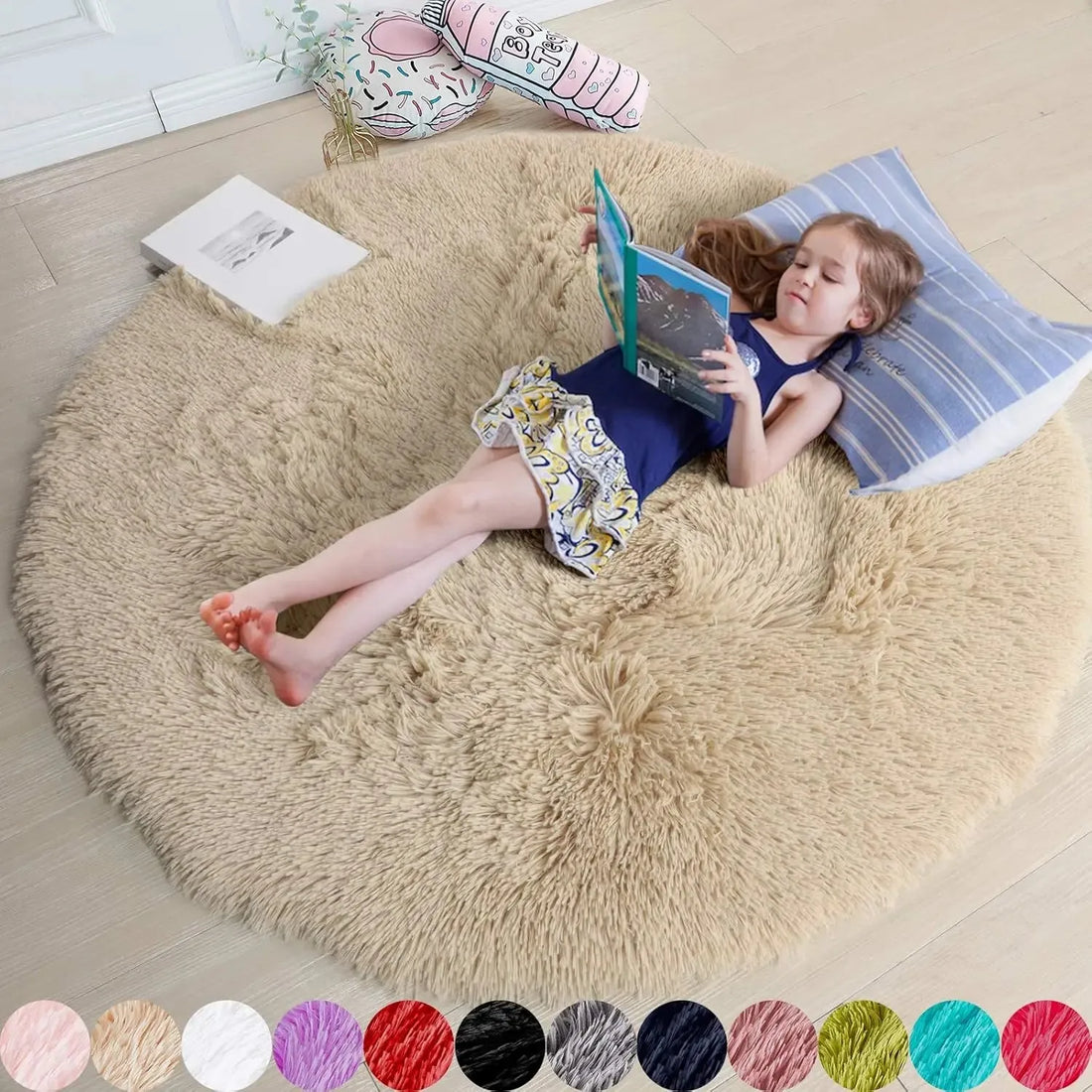 Runder Shaggy-Teppich für Mädchenzimmer, Kinderzimmer und Spielzimmer – Ø 60 bis 180 cm, flauschig, rutschfest, fusselfrei, 8 Farben