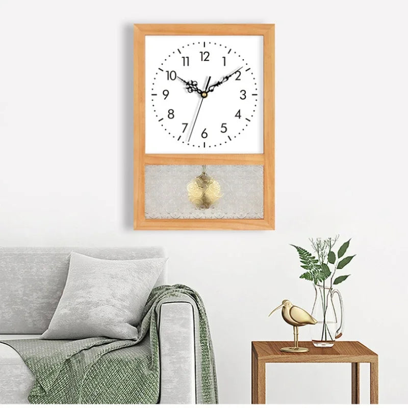 Pendel-Wanduhr aus Massivholz im japanischen Retro-Stil für Wohnzimmer und Arbeitszimmer – ca. 30 × 20 × 7 cm, lautloses Uhrwerk, 8 Ausführungen