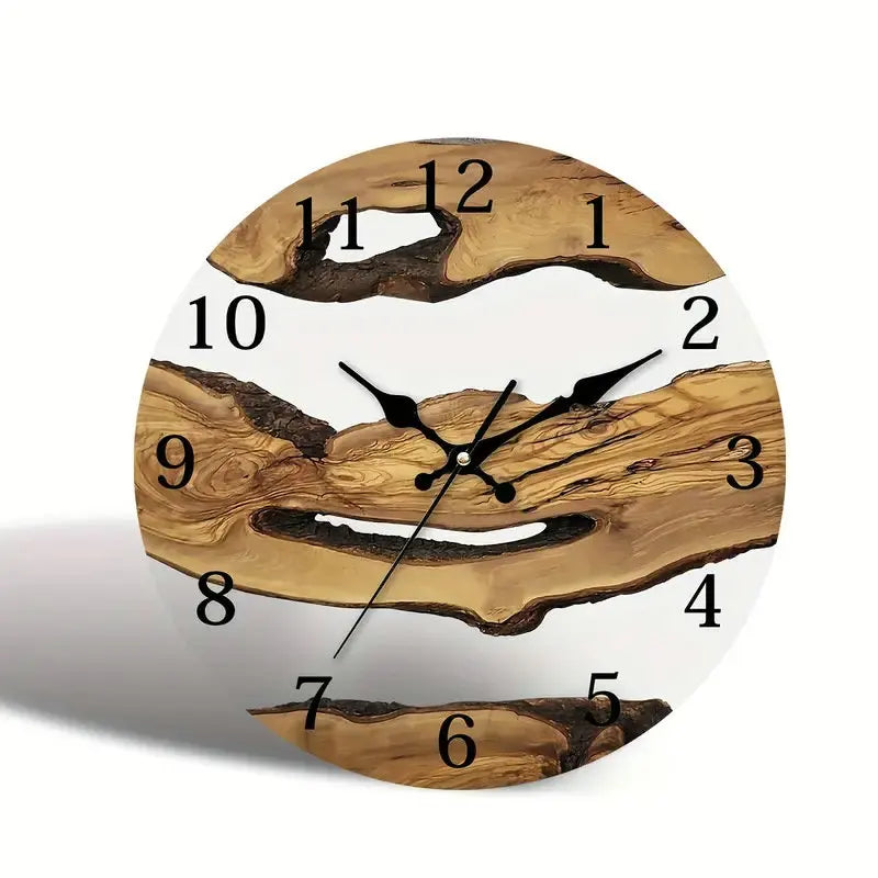 Wanduhr aus Glas mit Holzmaserung und weißen Flächen im Kunst-Design für Wohnzimmer und Flur – 30 cm (12 Zoll), rund, lautlos, 4 Motive