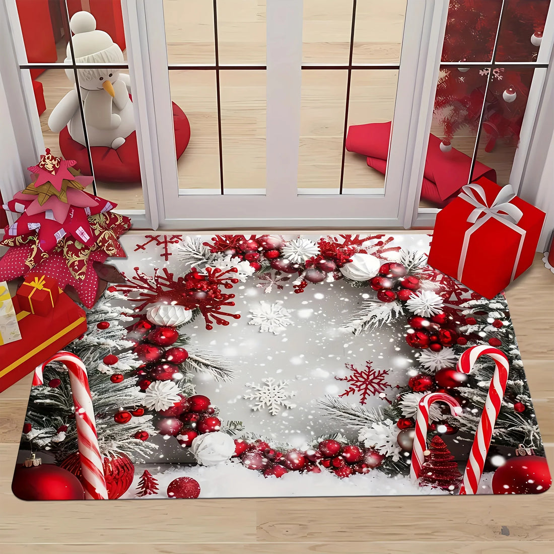 Weihnachtsteppich mit festlichem Motiv für Wohnzimmer, Schlafzimmer und Eingang – 40 × 60 bis 120 × 160 cm, weich, als Willkommensmatte, 4 Motive