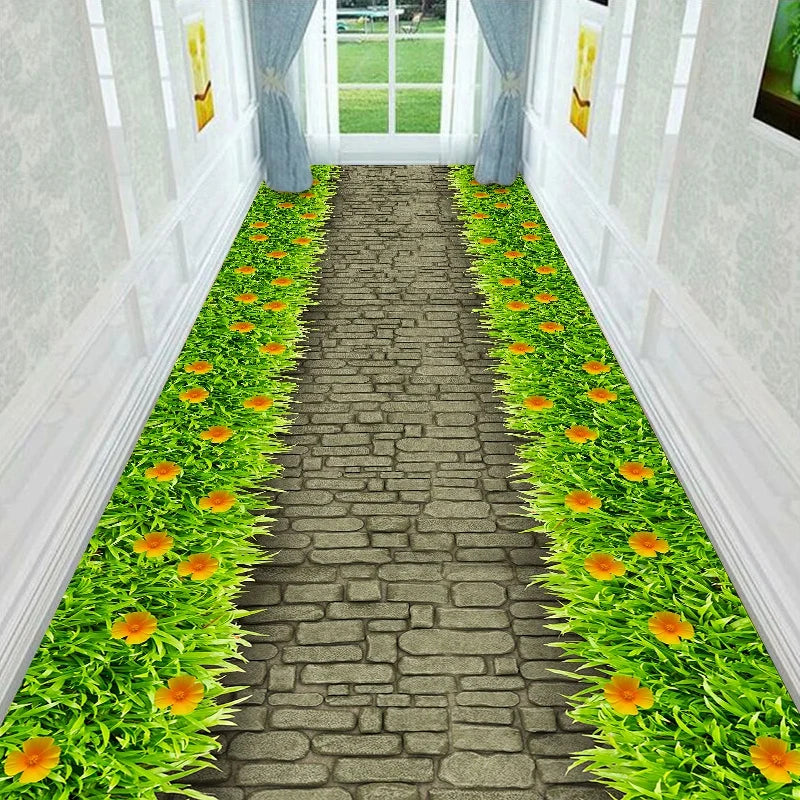 Läufer mit 3D-Blumen- und Landschaftsmotiv für Flur, Wohnzimmer und Eingang – 60 × 200 bis 90 × 400 cm, Kristallsamt, rutschfest, 16 Motive