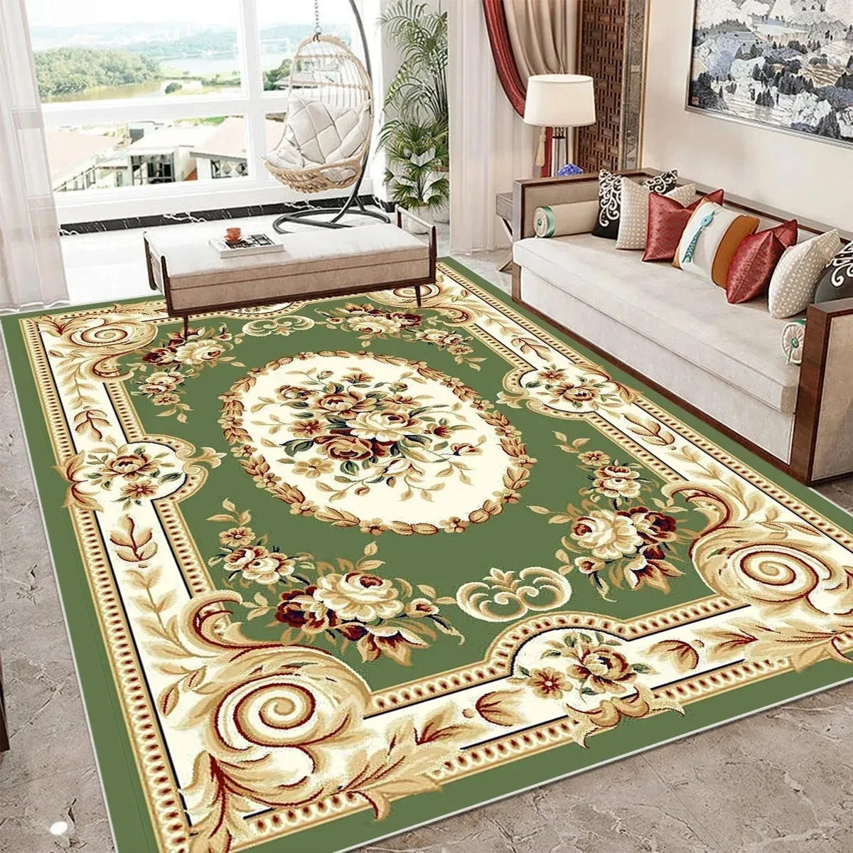 Teppich im europäischen Vintage-Stil aus Flanell für Wohnzimmer, Schlafzimmer und Esszimmer – 40 × 60 bis 120 × 160 cm, rutschfest, 4 Motive