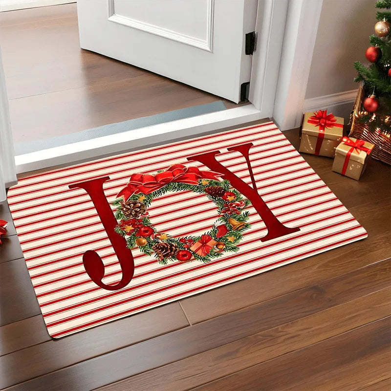 Weihnachtliche Fußmatte mit Weihnachtsmann- und Festmotiven für Haustür und Eingang – 40 × 60 cm, beflockt, rutschfest, farbbeständig, 6 Motive