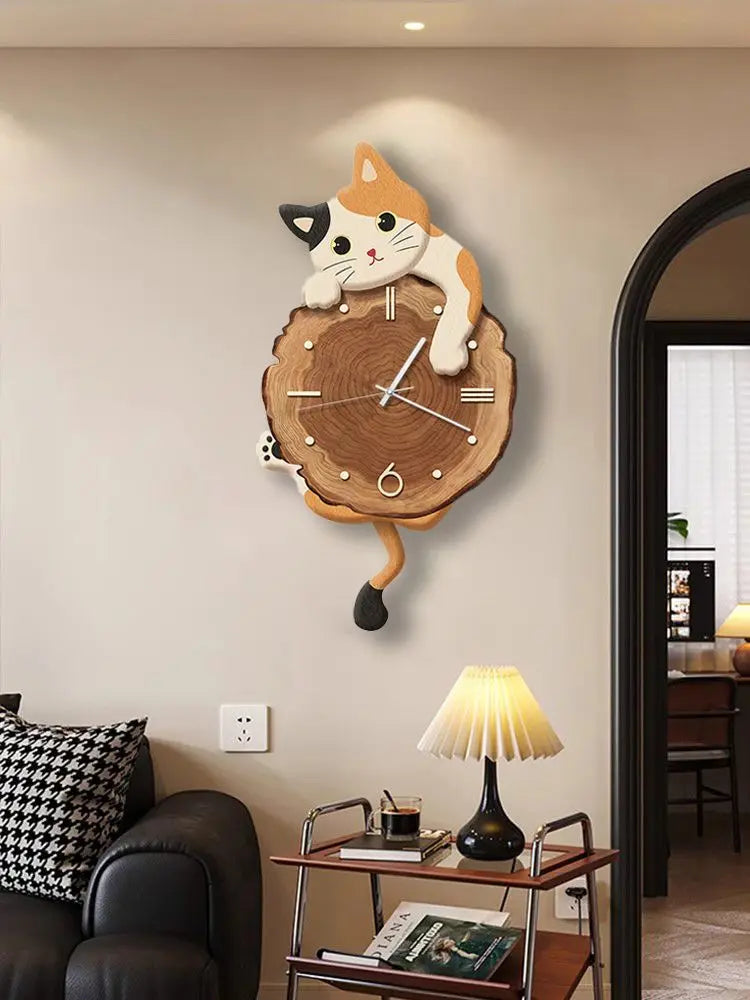 Cartoon-Katzen-Wanduhr mit schwingendem Schwanz für Wohnzimmer, Schlafzimmer und Arbeitszimmer – 29 × 51 cm, lautlos, 3 Katzenmotive