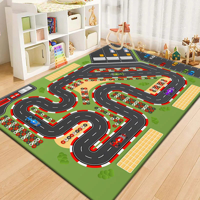 Spielteppich mit Straßen- und Landebahn-Motiv für Spielbereich und Wohnzimmer – 40 × 60 bis 160 × 230 cm, rutschfest, waschbar, 10 Motive