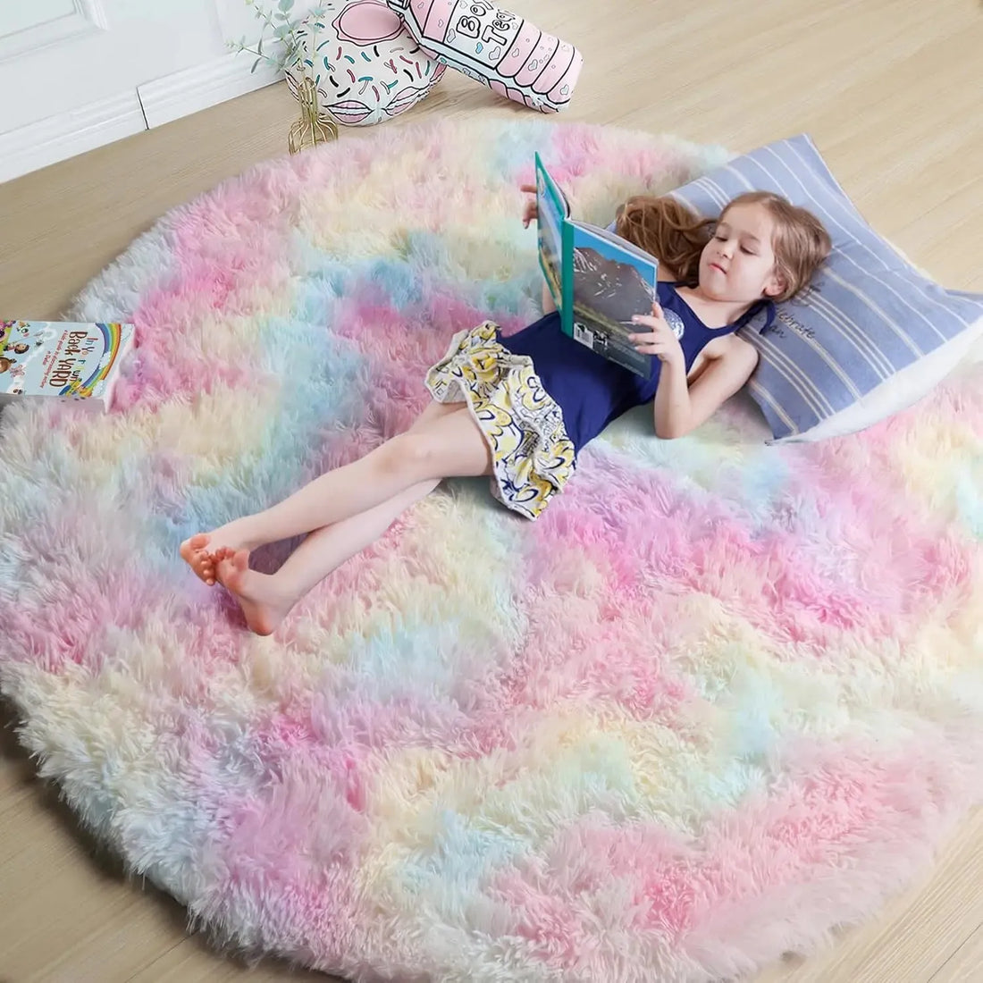 Runder Shaggy-Teppich für Mädchenzimmer, Kinderzimmer und Spielzimmer – Ø 60 bis 180 cm, flauschig, rutschfest, fusselfrei, 8 Farben