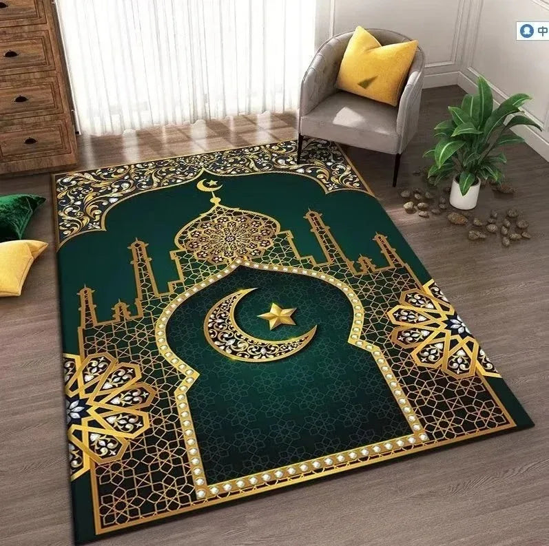 Rutschfester Teppich mit islamischem Motiv als Gebetsmatte für Wohnzimmer und Schlafzimmer – 40 × 60 bis 120 × 160 cm, gepolstert, waschbar, 6 Motive