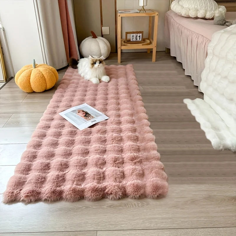 Teppich aus Kaninchenfell-Imitat mit Wildlederrückseite für Wohnzimmer und Schlafzimmer – 60 × 90 bis 60 × 180 cm, maschinenwaschbar, 4 Farben