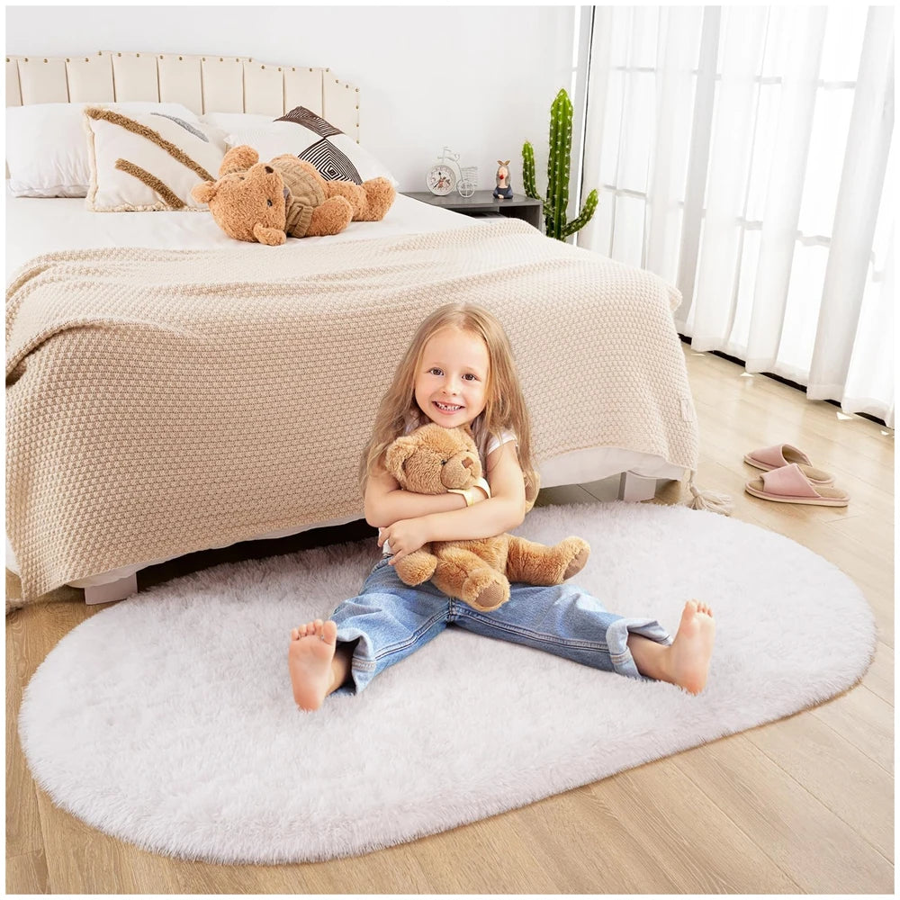 Ovaler Plüschteppich mit flauschigem Flor für Wohnzimmer, Kinderzimmer und Balkon – 40 × 60 bis 180 × 200 cm, ca. 3 cm Florhöhe, 10 Farben