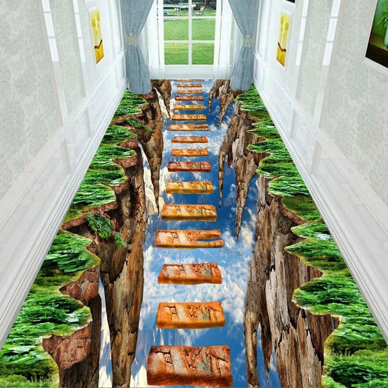 Läufer mit 3D-Blumen- und Landschaftsmotiv für Flur, Wohnzimmer und Eingang – 60 × 200 bis 90 × 400 cm, Kristallsamt, rutschfest, 16 Motive