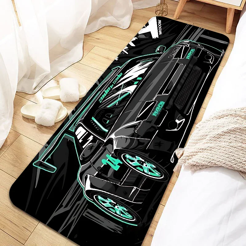 Teppich mit Rennsport-Motiv für Schlafzimmer, Flur und Eingang – 40 × 60 bis 80 × 180 cm, Flanell, weich, rutschfest, geräuschdämpfend, 16 Motive