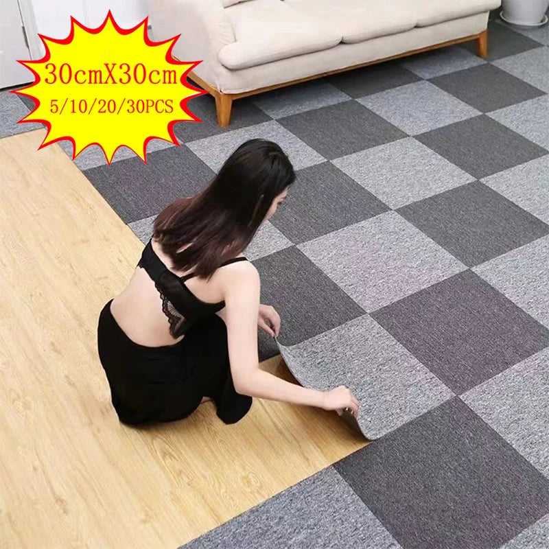 Selbstklebende Teppichfliesen aus Polyester für Schlafzimmer, Wohnzimmer und Büro – 30 × 30 cm, rutschfest, fleckenbeständig, 5 bis 30 Stück, 6 Farben