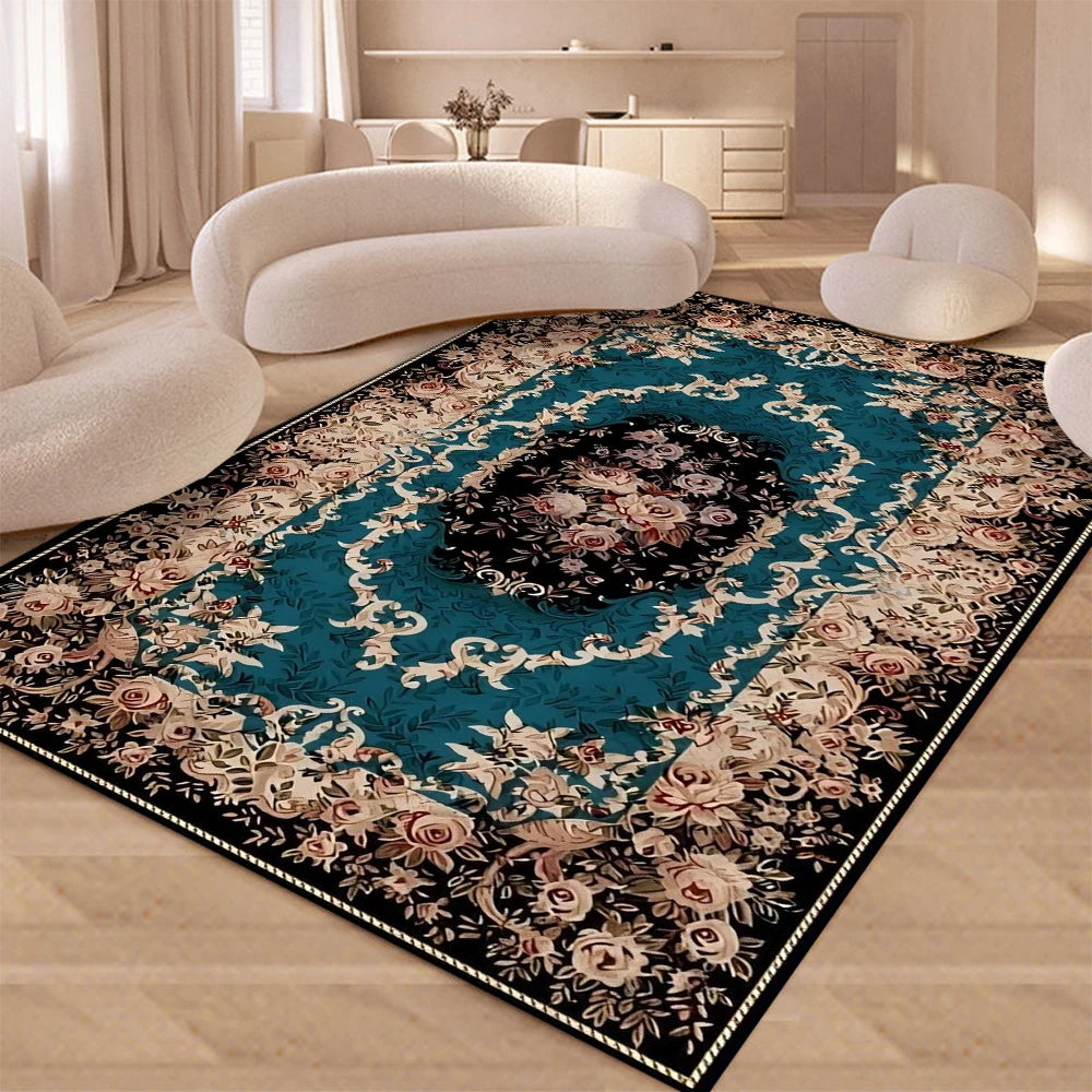 Teppich mit Retro-Blumenmuster im europäischen Stil für Wohnzimmer, Schlafzimmer und Ankleide – 40 × 60 bis 120 × 160 cm, rutschfest, 7 Motive