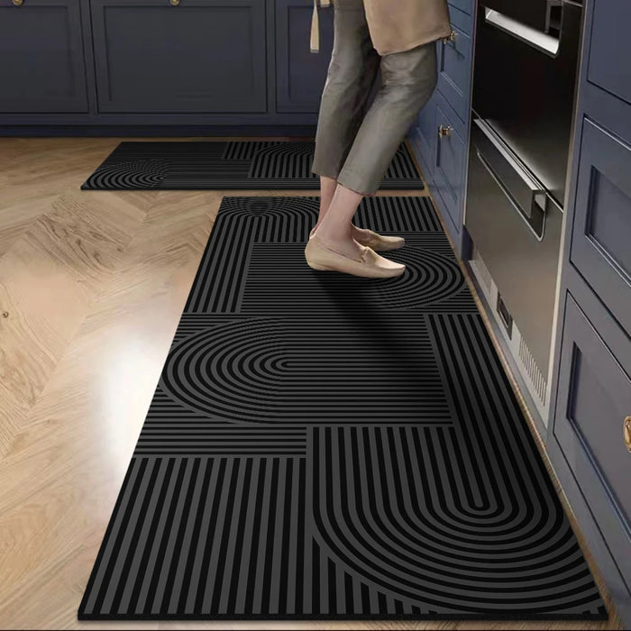 Lange Küchenmatte mit Linienmuster für Küche, Bad und Eingang – 45 × 60 bis 45 × 160 cm, schnell trocknend, rutschfest, Gummirücken, Schwarz