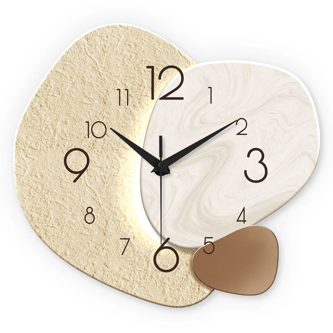 Schlichte Wanduhr aus MDF im japanischen Stil für Schlafzimmer und Wohnzimmer – ca. 30, 36 oder 41 cm, Kieselstein-Form, Creme, leises Quarzwerk