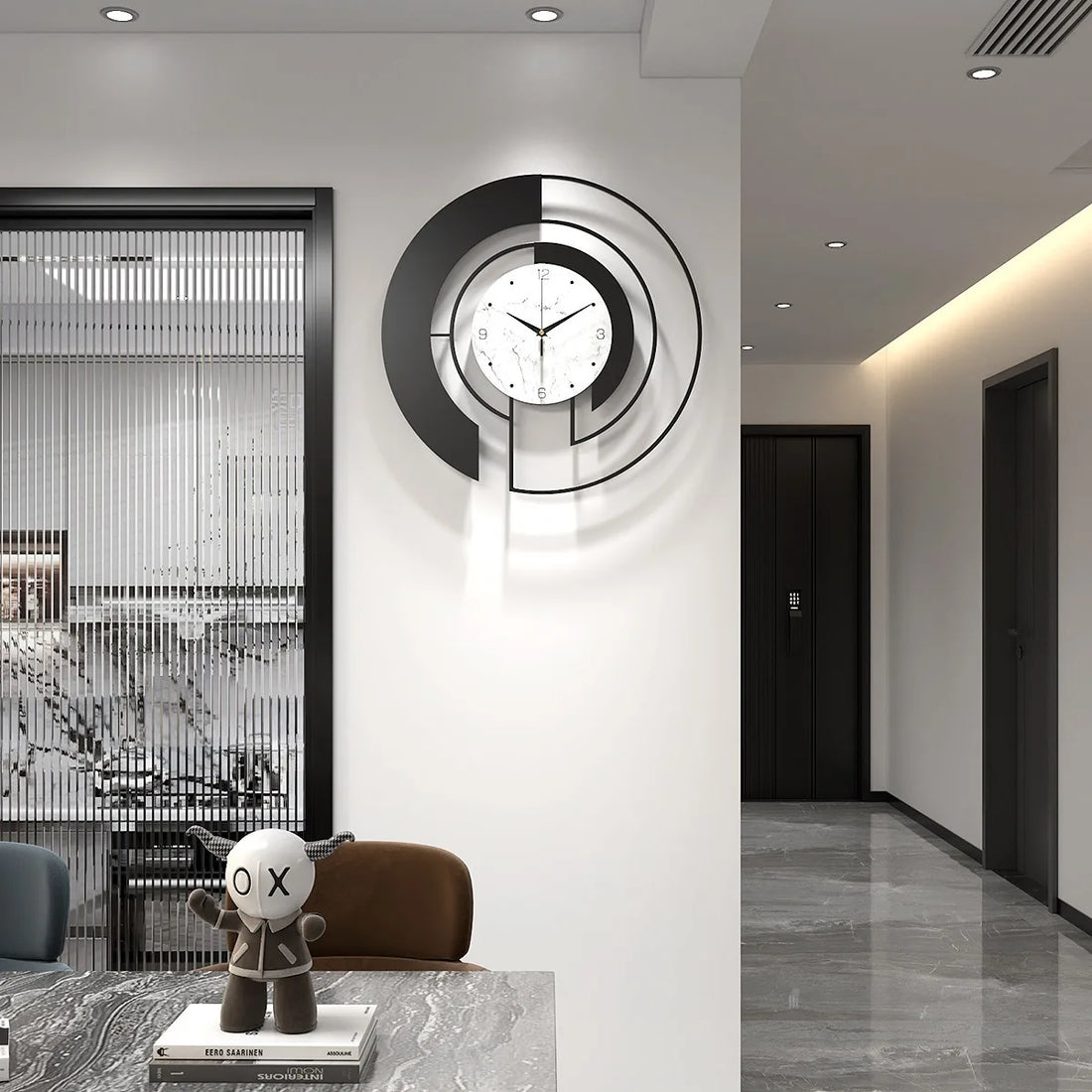 Wanduhr mit Metallrahmen und Zifferblatt in Marmoroptik für Wohnzimmer und Eingangsbereich – 46 × 46 cm, rund, geräuschlos, Gold oder Schwarz