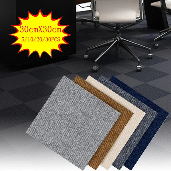 Quadratische Klebe-Teppichfliesen zum Kombinieren für Küche, Wohnzimmer und Büro – 30 × 30 cm, fleckenbeständig, 5 bis 30 Stück, 6 Farben