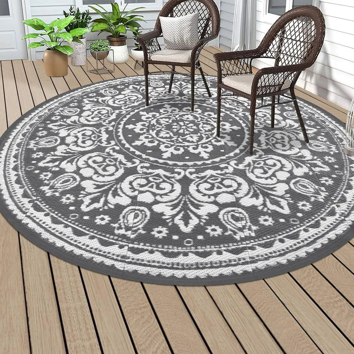 Runder Outdoor-Teppich mit Vintage-Blumenmuster für Terrasse, Balkon und Garten – Ø 40 bis 120 cm, wasserdicht, rutschfest, waschbar, 4 Motive