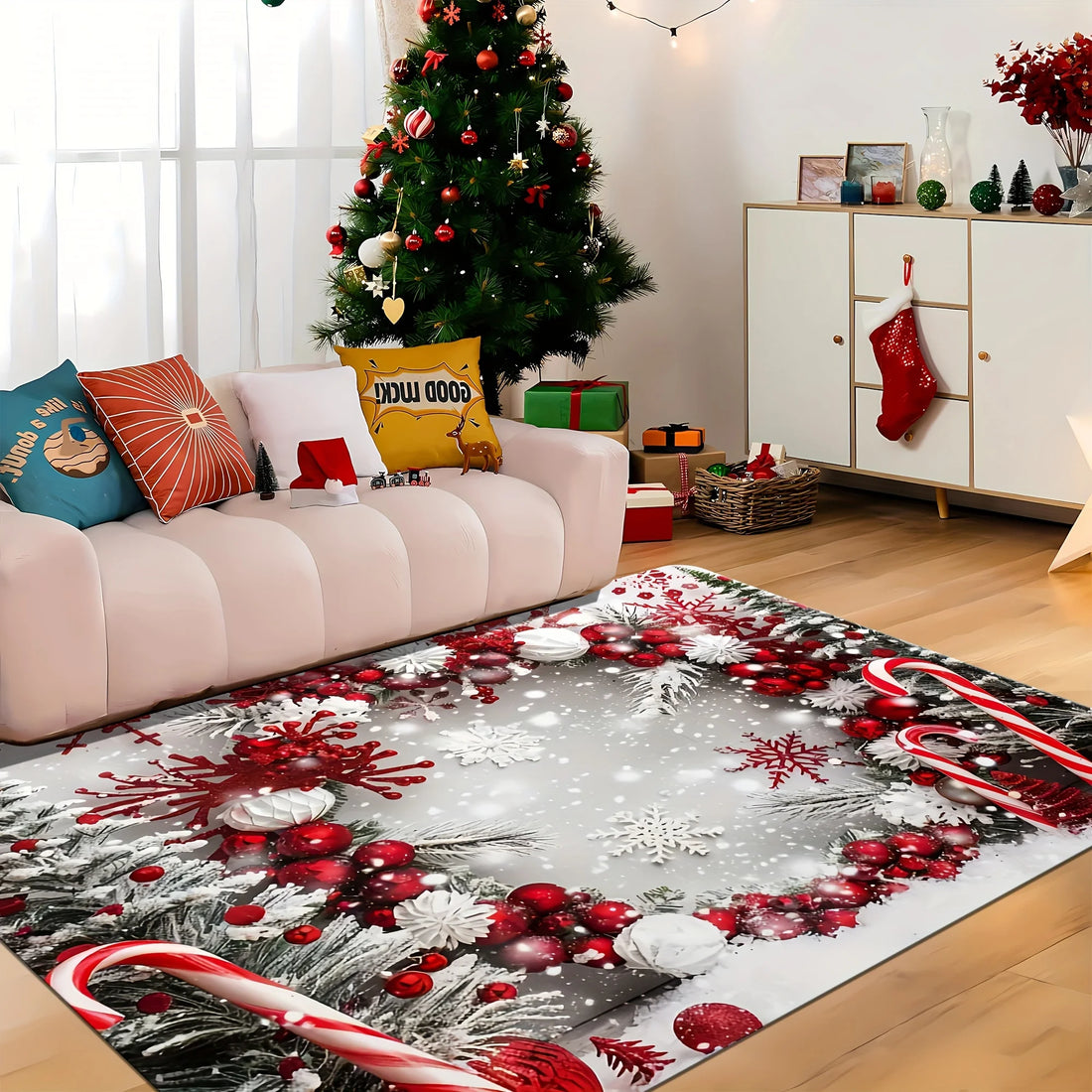 Weihnachtsteppich mit festlichem Motiv für Wohnzimmer, Schlafzimmer und Eingang – 40 × 60 bis 120 × 160 cm, weich, als Willkommensmatte, 4 Motive