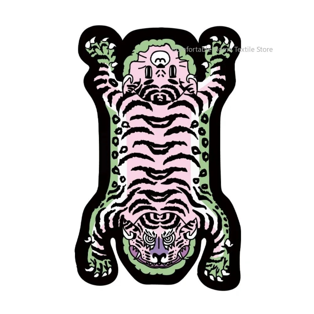 Teppich in Tigerform im Cartoon-Stil für Wohnzimmer, Schlafzimmer und Babyzimmer – 60 × 90 bis 200 × 400 cm, Flanell, rutschfest, waschbar, 14 Motive