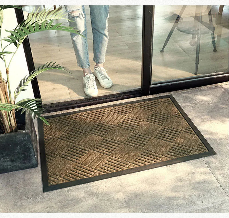 Gestreifte Fußmatte für Eingangstür, Balkon und Küche – 45 × 75 oder 60 × 90 cm, rutschfest, zuschneidbar, leicht zu reinigen, Dunkelgrau oder Braun